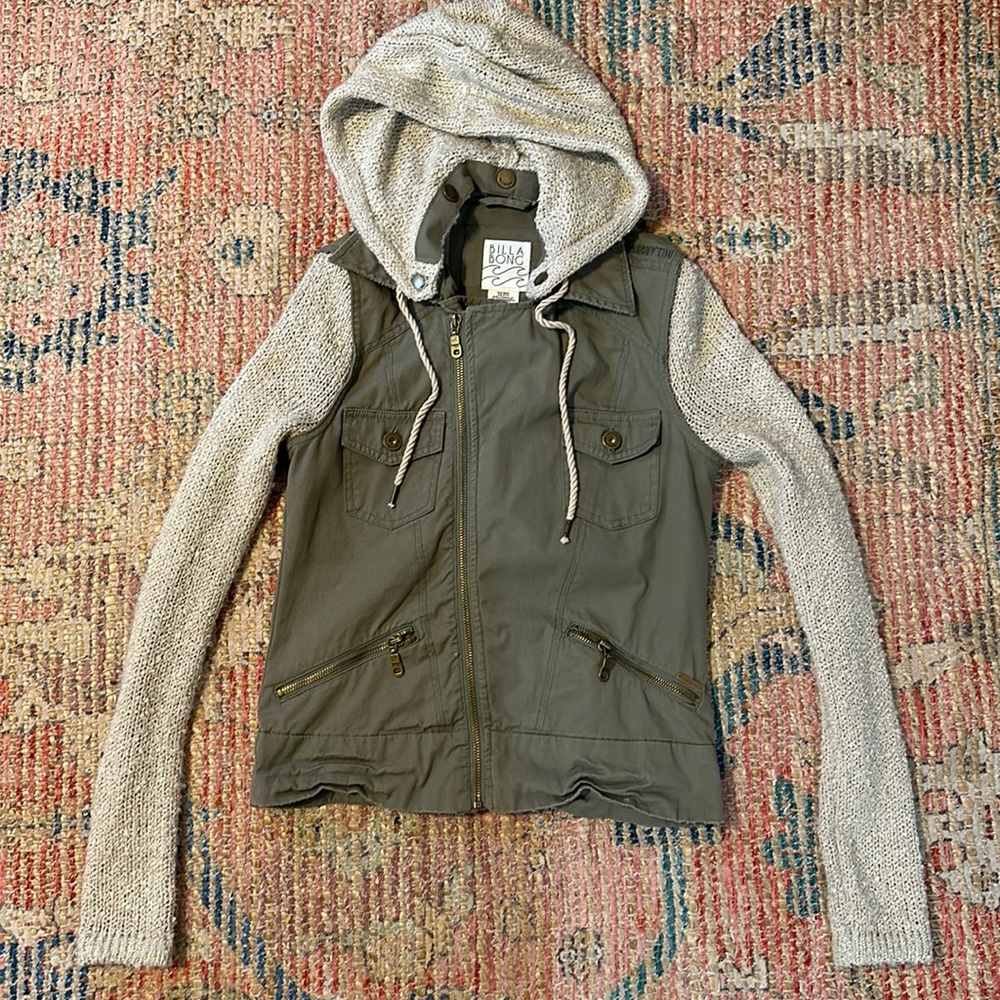 Billabong distressed jacket with snap off hood
